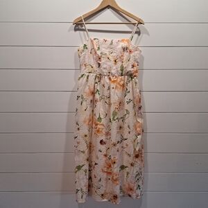 H&M Linen Blend Floral Strappy Midi Romantic Coquette Cottagecore Dress Womens M